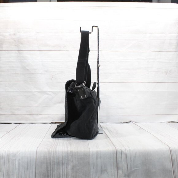 LL Bean Black Canvas Flannel Lined College Office Crossbody Messenger Bag - Picture 4 of 10